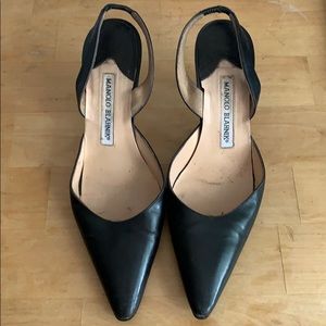 Manolo Blahnik black slingback kitten pumps